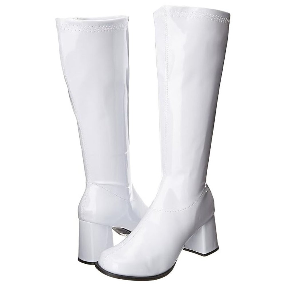 New! Ellie Shoes Women's SIZE 14 Shiny White Go-Go Knee High Boots 1960's Mod
